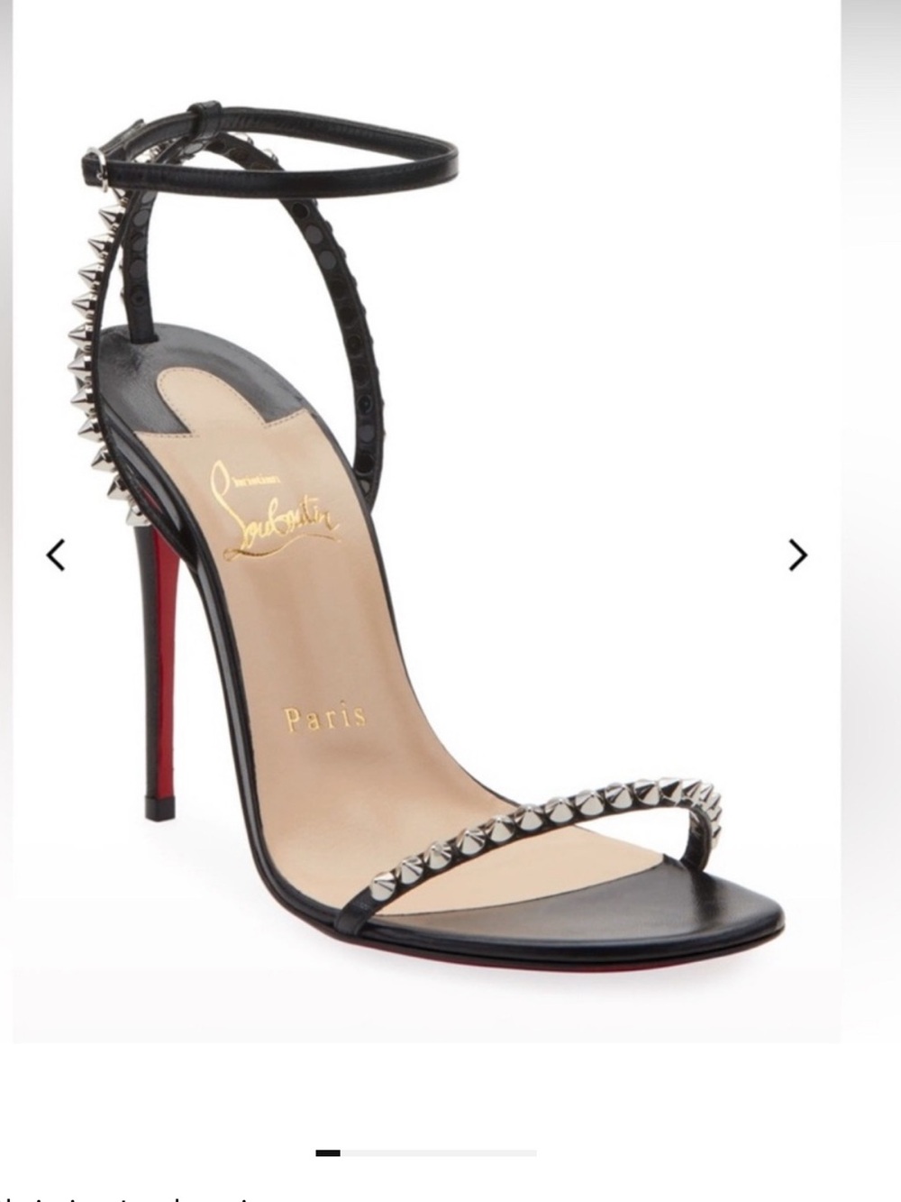 Christian Louboutin Black Leather Studded Ankle-Strap Stiletto with Red Sole